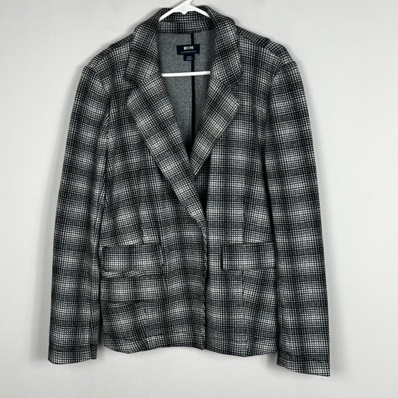 Anthropologie Maeve Collegiate Plaid Blazer Jacket Womens Size Large Grey Black - Picture 3 of 15